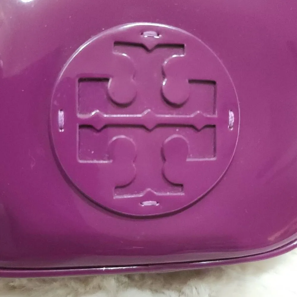 Tory Burch Stacked Patent Small Cosmetic Case Purple